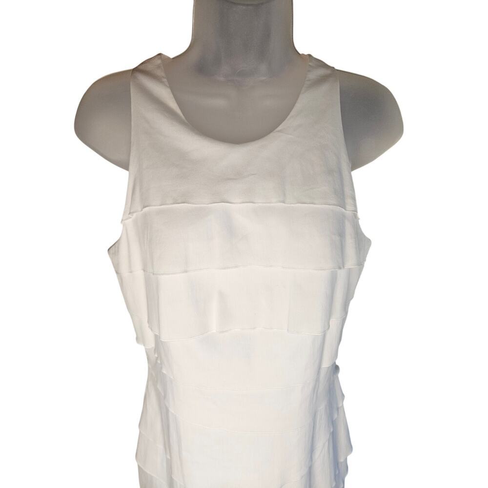 Nicole Miller White Sheath Dress Tiered Ruffles Scoop Neckline Zip Up Sz 8 - Picture 3 of 9